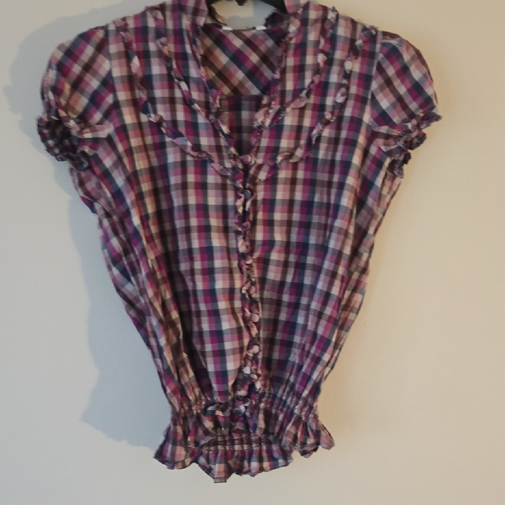 New Look Purple and White Ruffled Blouse with Peter Pan Collar